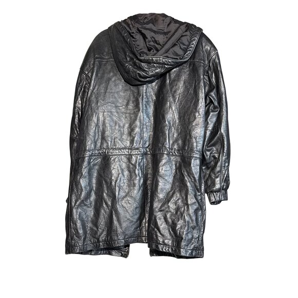Tannery West Black Hooded Leather Jacket With Gold Accent Zippers Zip-Up Front & - Picture 2 of 16